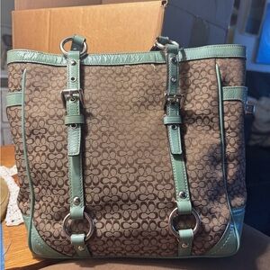 Coach Brown and Green Signature Tote